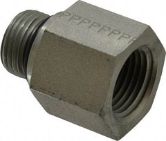 Parker - 3/4-16 Male Thread x 1/2 Female Thread, Zinc Plated Steel Industrial Pipe Adapter - Male Straight Thread O-Ring x Female NPTF, 5,000 psi - Americas Industrial Supply