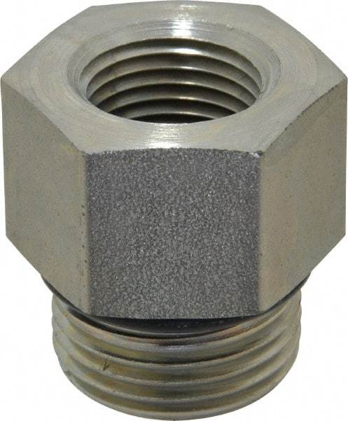 Parker - 1-1/16 - 12 Male Thread x 1/2 Female Thread, Zinc Plated Steel Industrial Pipe Adapter - Male Straight Thread O-Ring x Female NPTF, 5,000 psi - Americas Industrial Supply