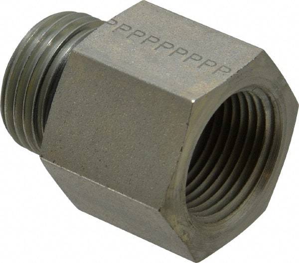 Parker - 1-1/16 - 12 Male Thread x 3/4 Female Thread, Zinc Plated Steel Industrial Pipe Adapter - Male Straight Thread O-Ring x Female NPTF, 4,000 psi - Americas Industrial Supply