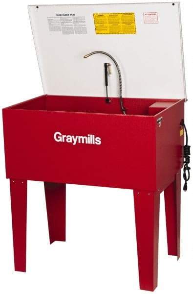 Graymills - Free Standing Solvent-Based Parts Washer - 15 Gal Max Operating Capacity, Steel Tank, 38-1/2" (Lid Close)/60" (Lid Open) High x 36" Long x 22" Wide, 115 Input Volts - Americas Industrial Supply