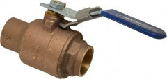 NIBCO - 1" Pipe, Full Port, Bronze Standard Ball Valve - 2 Piece, Inline - One Way Flow, Soldered x Soldered Ends, Locking Lever Handle, 600 WOG, 150 WSP - Americas Industrial Supply