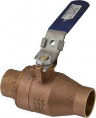 NIBCO - 1-1/2" Pipe, Full Port, Bronze Standard Ball Valve - 2 Piece, Inline - One Way Flow, Soldered x Soldered Ends, Locking Lever Handle, 600 WOG, 150 WSP - Americas Industrial Supply