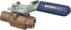 NIBCO - 1/2" Pipe, Full Port, Bronze Standard Ball Valve - 2 Piece, Inline - One Way Flow, Soldered x Soldered Ends, Locking Lever Handle, 600 WOG, 150 WSP - Americas Industrial Supply