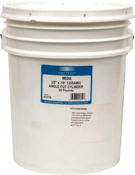 Raytech - Ceramic Carrier, Aluminum Oxide Abrasive, Polishing Tumbling Media - Cylinder Shape, Wet Operation, 3/8" Long x 7/8" High - Americas Industrial Supply