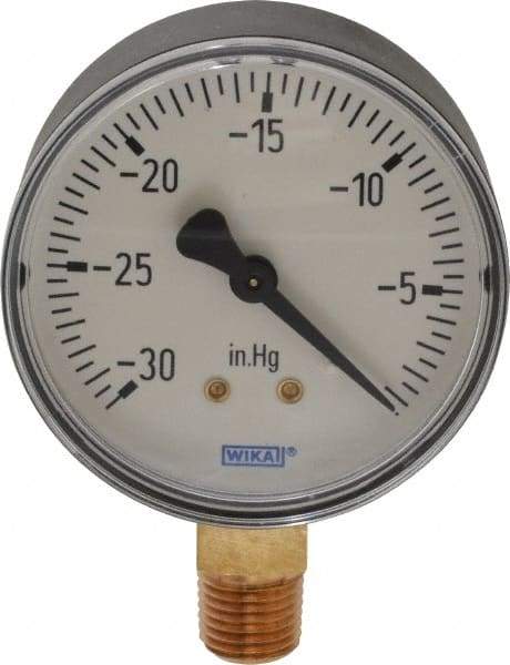 Wika - 2-1/2" Dial, 1/4 Thread, 30-0 Scale Range, Pressure Gauge - Lower Connection Mount, Accurate to 3-2-3% of Scale - Americas Industrial Supply