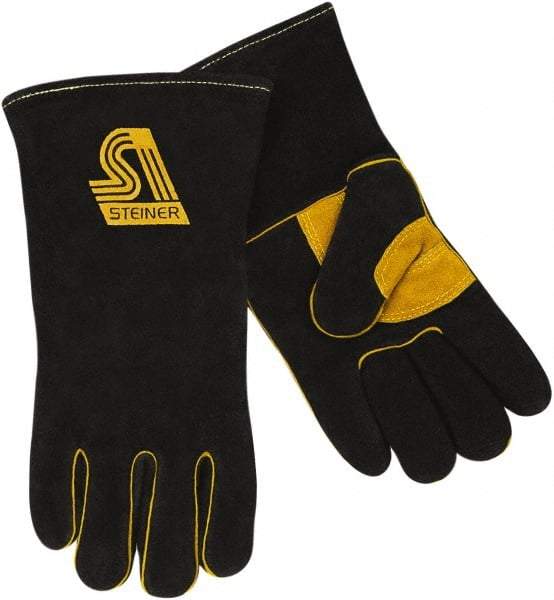 Steiner - Size L Cotton/Foam Lined Cowhide Welding Glove - 13-1/2" OAL, Gauntlet Cuff, Wing Thumb, For General Welding - Americas Industrial Supply