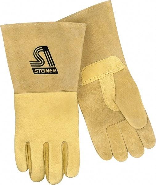 Steiner - Size XL Unlined Pigskin Welding Glove - 13-1/2" OAL, Gauntlet Cuff, Thumb Strap, For MIG - Americas Industrial Supply