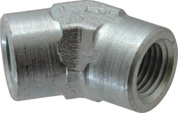Parker - 1/4 Female Thread, Zinc Plated Steel Industrial Pipe 45° Female Elbow - FNPTF, 5,000 psi - Americas Industrial Supply