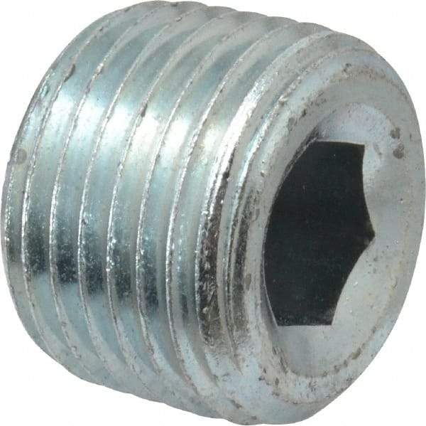 Parker - 1/2 Male Thread, Zinc Plated Steel Industrial Pipe Hollow Hex Plug - MNPTF, 6,000 psi - Americas Industrial Supply