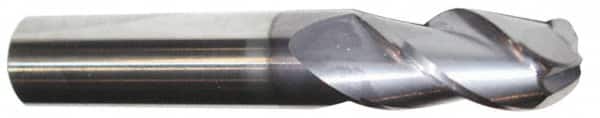 Accupro - 5/8" Diam, 2" LOC, 3 Flute Solid Carbide Ball End Mill - AlTiN Finish, Single End, 6" OAL, 5/8" Shank Diam, Spiral Flute - Americas Industrial Supply
