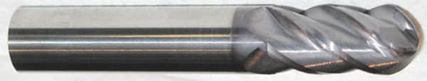 Accupro - 9/16" Diam, 2" LOC, 4 Flute Solid Carbide Ball End Mill - AlTiN Finish, Single End, 6" OAL, 9/16" Shank Diam, Spiral Flute - Americas Industrial Supply