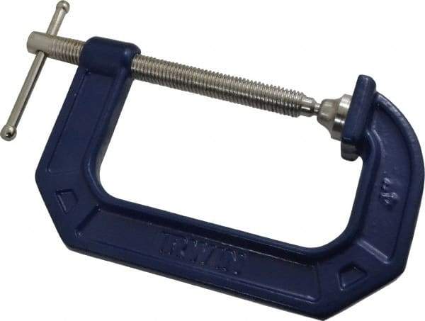 Irwin - Regular-Duty 4" Max Opening, 3" Throat Depth, Cast Iron Standard C-Clamp - 1,000 Lb Capacity, 0" Min Opening, Standard Throat Depth - Americas Industrial Supply