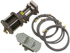 Heinrich - 4" Jaw Width, 5" Jaw Opening Capacity, Horizontal Stationary Machine Vise - Air Operation, 1 Station, 5-3/8" High x 1-5/16" Deep, 13/16" Jaw Height - Americas Industrial Supply