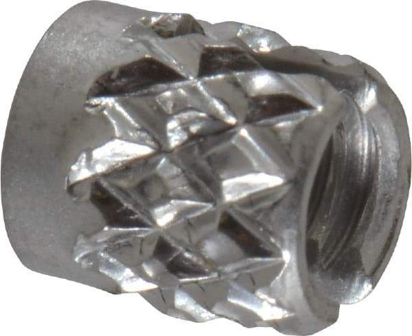 E-Z LOK - #4-40 UNC Stainless Steel Flush Press Fit Threaded Insert for Plastic - 3/16" OAL, 0.166" Insert Diam, 5/32" Hole Diam, 5/32" Drill - Americas Industrial Supply