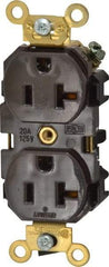 Leviton - 125 VAC, 20 Amp, 5-20R NEMA Configuration, Brown, Industrial Grade, Self Grounding Duplex Receptacle - 1 Phase, 2 Poles, 3 Wire, Flush Mount, Tamper Resistant - Americas Industrial Supply