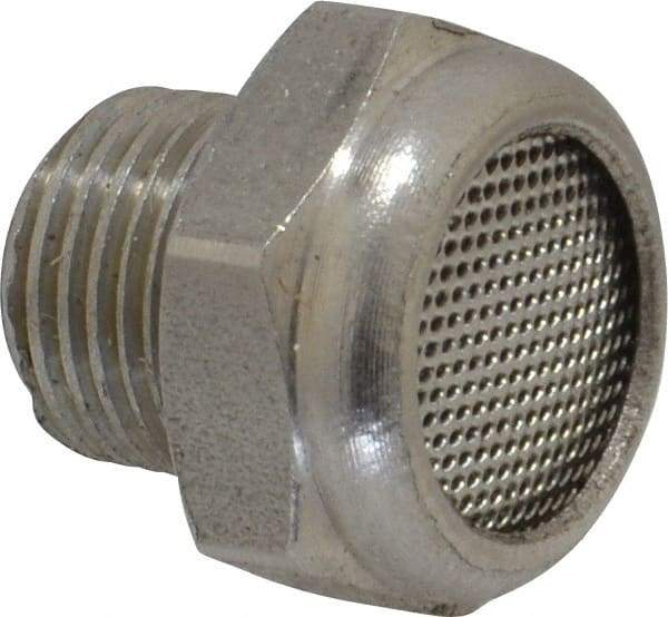 Legris - 1/8 Male NPT, 14mm Hex, Exhaust Muffler - 175 Max psi, 108 Decibel Rating, Stainless Steel - Americas Industrial Supply