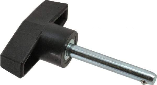 Value Collection - 1/4" Diam, 1-3/4" Usable Length, T Handle, Quick Release Pin - 2-1/2" OAL, Grade C1010/C1022 Steel, Zinc-Plated Finish - Americas Industrial Supply