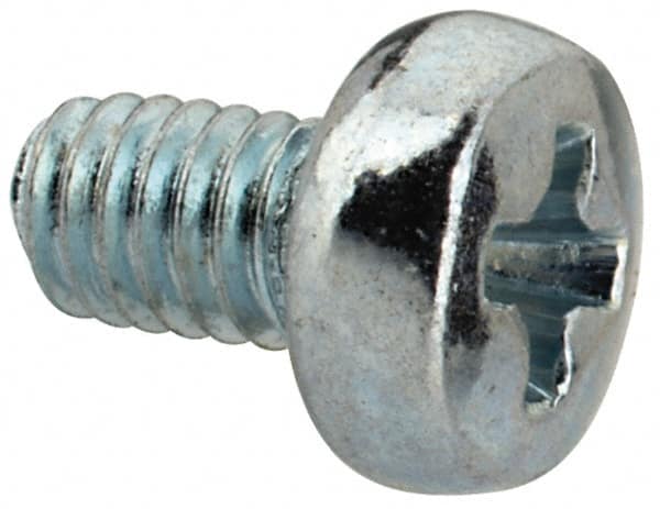 Value Collection - M2.5x0.45, 4mm Length Under Head Phillips Drive Machine Screw - Pan Head, Grade 4.8 Steel, Zinc-Plated Finish, Without Washer - Americas Industrial Supply