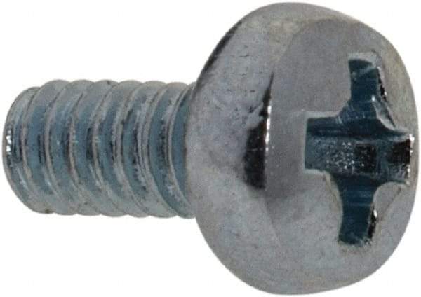 Value Collection - M2x0.40, 4mm Length Under Head Phillips Drive Machine Screw - Pan Head, Grade 4.8 Steel, Zinc-Plated Finish, Without Washer - Americas Industrial Supply