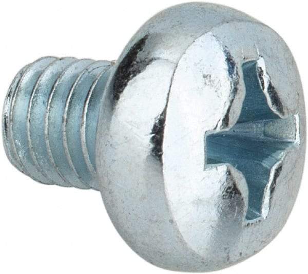 Value Collection - M6x1.00, 8mm Length Under Head Phillips Drive Machine Screw - Pan Head, Grade 4.8 Steel, Zinc-Plated Finish, Without Washer - Americas Industrial Supply