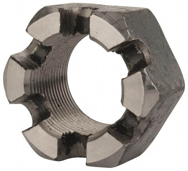 Value Collection - 1-1/2 - 12 UNF Grade 2 Steel Slotted Locknut - 2-1/4" Width Across Flats, 1-9/32" High, Uncoated - Americas Industrial Supply