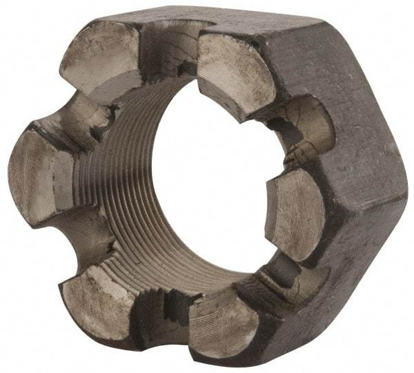 Value Collection - 1-3/4 - 12 UNF Grade 2 Steel Slotted Locknut - 2-5/8" Width Across Flats, 1-1/2" High, Uncoated - Americas Industrial Supply