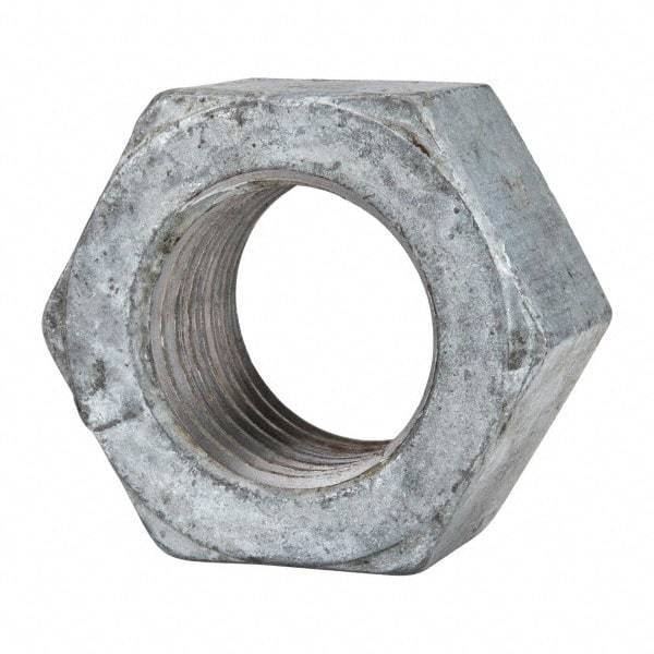 Value Collection - 1-1/2 - 6 UNC Steel Right Hand Hex Nut - 2-1/4" Across Flats, 1-9/32" High, Hot Dipped Galvanized Finish - Americas Industrial Supply