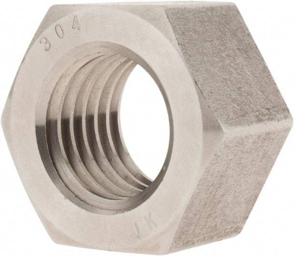 Value Collection - 1-1/8 - 7 UNC Stainless Steel Right Hand Hex Nut - 1-11/16" Across Flats, 31/32" High, Uncoated - Americas Industrial Supply