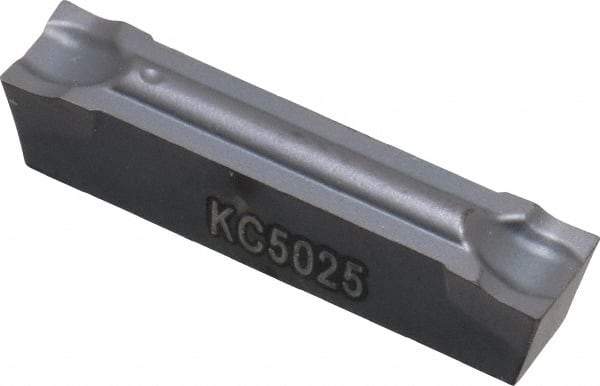 Kennametal - A4C4 CF KC5025 Grade, 0.1594" Cutting Width, Carbide Cutoff Insert - 0° Neutral Lead Angle, 0.0079" Cnr Rad, TiAlN Coated - Americas Industrial Supply