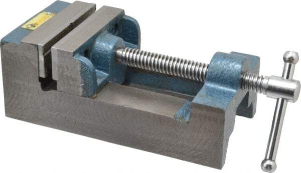 Interstate - 3-5/16" Jaw Opening Capacity x 1-7/64" Throat Depth, Horizontal Drill Press Vise - 3-1/2" Wide x 1.1" High Jaw, Stationary Base, Standard Speed, 8-1/2" OAL x 2-3/4" Overall Height, Cast Iron - Americas Industrial Supply