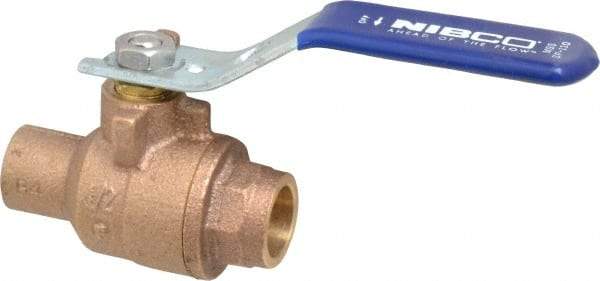 NIBCO - 1/2" Pipe, Full Port, Bronze Standard Ball Valve - 2 Piece, Inline - One Way Flow, Soldered x Soldered Ends, Lever Handle, 600 WOG, 150 WSP - Americas Industrial Supply