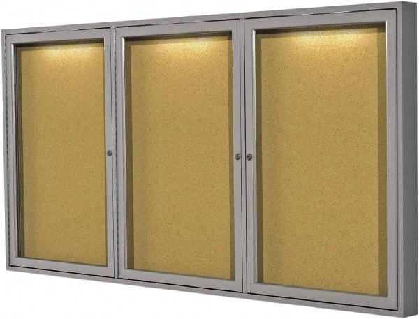 Ghent - 47.13" Wide x 36" High Enclosed Cork Bulletin Board - Natural Cork, Aluminum Frame - Americas Industrial Supply