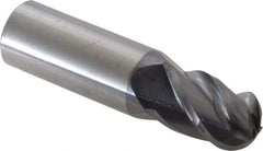 Accupro - 11/16" Diam, 1" LOC, 4 Flute Solid Carbide Ball End Mill - AlTiN Finish, Single End, 3" OAL, 3/4" Shank Diam, Spiral Flute - Americas Industrial Supply