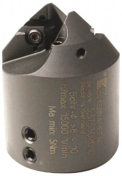 Kennametal - 4 to 6mm Diam, Hydraulic Chuck, 25.7mm Body Shank Diam, 45° Combo Chamfer and Countersink Drill - 6mm Drill Shank Diam, 3.42805R001 Insert, 49.5mm OAL - Americas Industrial Supply
