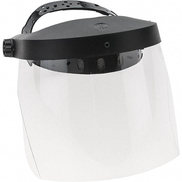 PRO-SAFE - Thermoplastic Black Pinlock Adjustment, Face Shield & Headgear Set - 13-1/2" Wide x 8" High x 0.04" Thick, Uncoated, Clear Window - Americas Industrial Supply