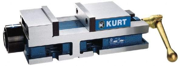 Kurt - 6" Jaw Width, 6" Jaw Opening Capacity, Horizontal Stationary Machine Vise - Hydraulic Operation, 12,600 Lb Capacity, 1 Station, 17" Long x 4.6720" High x 1-31/64" Deep, 1.735" Jaw Height, 3,200 psi Max Clamp Force - Americas Industrial Supply