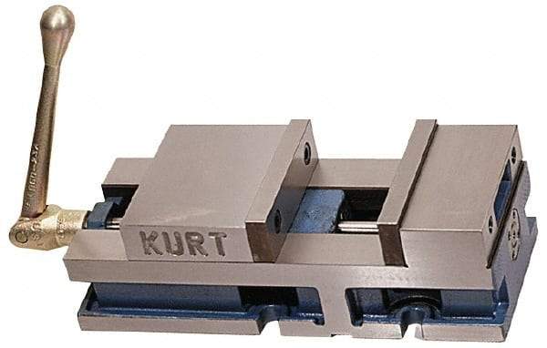 Kurt - 6" Jaw Width, 6" Jaw Opening Capacity, Horizontal Stationary Machine Vise - Air Operation, 5,000 Lb Capacity, 1 Station, 17" Long x 4.6720" High x 1-31/64" Deep, 1.735" Jaw Height, 100 psi Max Clamp Force - Americas Industrial Supply