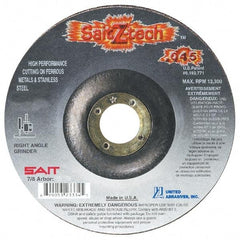 Sait - 5" Wheel Diam, 7/8" Arbor Hole, Type 27 Depressed Center Wheel - Zirconia Alumina, Resinoid Bond, 12,200 Max RPM, Compatible with Angle Grinder - Americas Industrial Supply