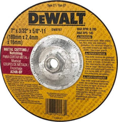 DeWALT - 24 Grit, 7" Wheel Diam, 3/32" Wheel Thickness, Type 27 Depressed Center Wheel - Aluminum Oxide, R Hardness, 8,700 Max RPM, Compatible with Angle Grinder - Americas Industrial Supply