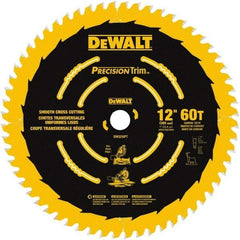 DeWALT - 12" Diam, 1" Arbor Hole Diam, 60 Tooth Wet & Dry Cut Saw Blade - Carbide-Tipped, Crosscut & Smooth Action, Standard Round Arbor - Americas Industrial Supply