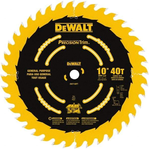 DeWALT - 10" Diam, 5/8" Arbor Hole Diam, 40 Tooth Wet & Dry Cut Saw Blade - Carbide-Tipped, General Purpose Action, Standard Round Arbor - Americas Industrial Supply