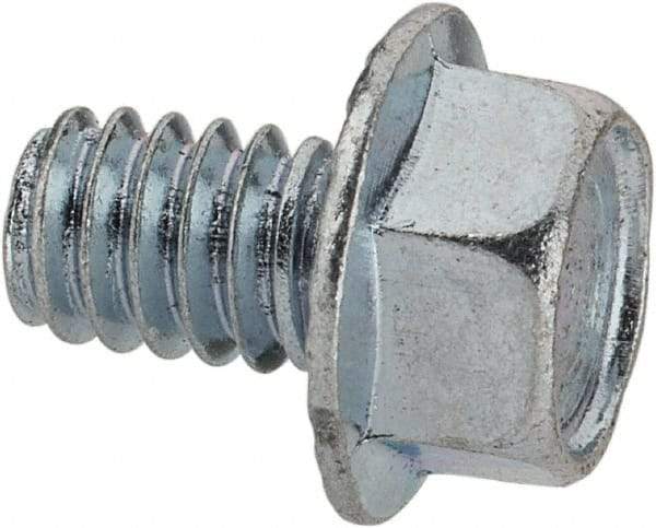 Value Collection - 1/4-20 UNC, 3/8" Length Under Head, Hex Drive Flange Bolt - 3/8" Thread Length, Grade 2 Steel, Serrated Flange, Zinc-Plated Finish - Americas Industrial Supply