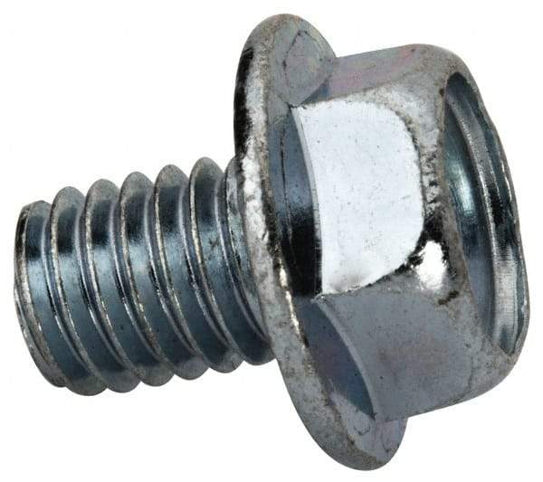 Value Collection - 3/8-16 UNC, 1/2" Length Under Head, Hex Drive Flange Bolt - 1/2" Thread Length, Grade 2 Steel, Serrated Flange, Zinc-Plated Finish - Americas Industrial Supply