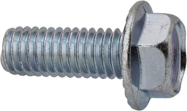 Value Collection - 3/8-16 UNC, 1" Length Under Head, Hex Drive Flange Bolt - 1" Thread Length, Grade 2 Steel, Serrated Flange, Zinc-Plated Finish - Americas Industrial Supply