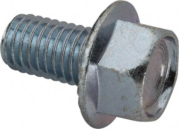 Value Collection - 1/2-13 UNC, 7/8" Length Under Head, Hex Drive Flange Bolt - 7/8" Thread Length, Grade 2 Steel, Serrated Flange, Zinc-Plated Finish - Americas Industrial Supply