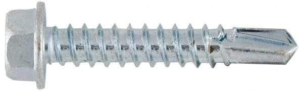 Value Collection - #12, Hex Washer Head, Hex Drive, 4" Length Under Head, #3 Point, Self Drilling Screw - Grade 1016-1024 Steel, Zinc-Plated Finish - Americas Industrial Supply