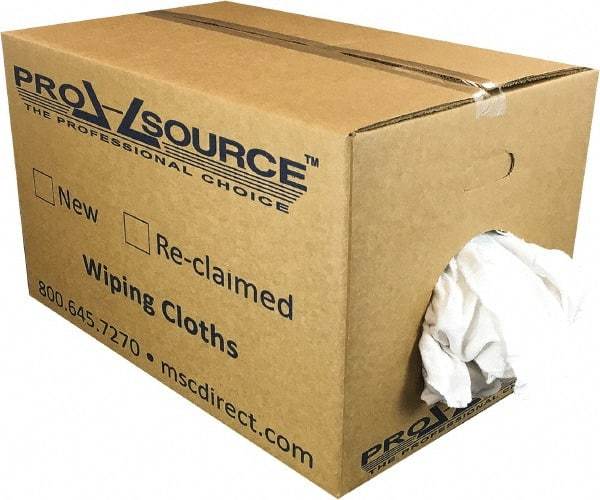 PRO-SOURCE - Wide Virgin Cotton Rags - White, Fleece and Sweatshirt, Low Lint, 25 Lbs. at 3 to 4 per Pound, Box - Americas Industrial Supply