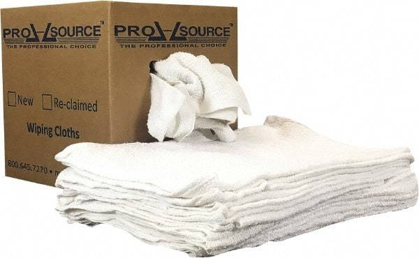 PRO-SOURCE - 19 Inch Long x 16 Inch Wide Virgin Utility Cotton Towels - White, Terry Cloth, Low Lint, 5 Lbs. at 3 to 4 per Pound, Box - Americas Industrial Supply