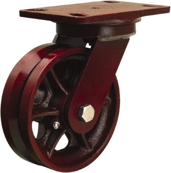 Hamilton - 6" Diam x 2" Wide, Iron Swivel Caster - 1,000 Lb Capacity, Top Plate Mount, 4-1/2" x 6-1/2" Plate, Straight Roller Bearing - Americas Industrial Supply