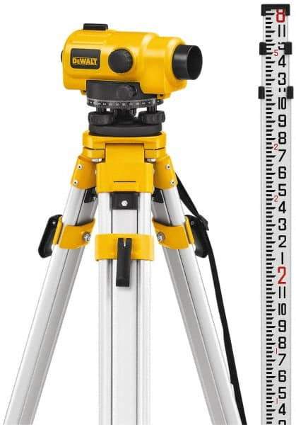 DeWALT - 26x Magnification, 0.5 to 300 Ft. Measuring Range, Automatic Optical Level Kit - Accuracy 1/32 Inch at 100 Ft., Kit Includes Aluminum Tripod with Quick Adjust Legs - Americas Industrial Supply